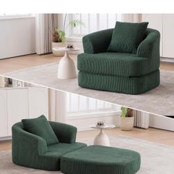 Small folding sofa bed - 41-inch corduroy chair with backrest and pillow, compact for living room,  Bedroom, home office, apartment, green color