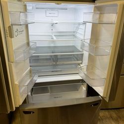LG stainless steel French door fridge with warranty handles inside