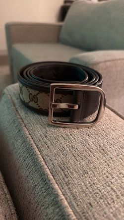 GUCCI belt GG canvas x leather BEG men's 449716 KY9LN