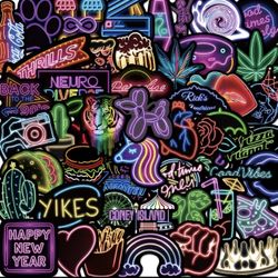50pcs/pack Non-Repeated Neon Vapor Wave Sticker Retro Style Luggage Storage Sticker