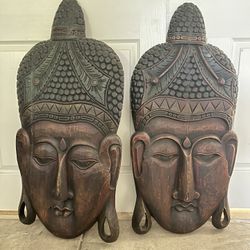 Set Of Wood Buddha Heads