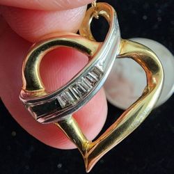 Real 10k Gold Heart Pendant With Real Diamonds