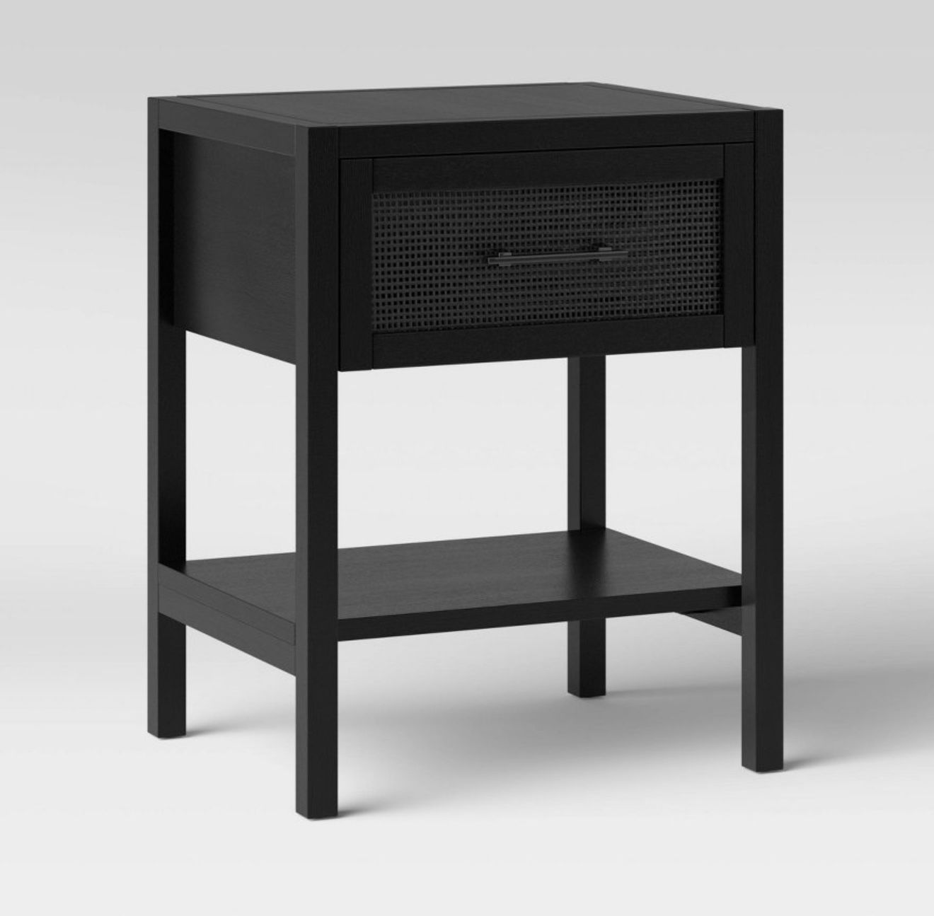 Warwick End Table with Drawer Black - Threshold™: Rattan Mesh, Storage Shelf, Living Room Furniture