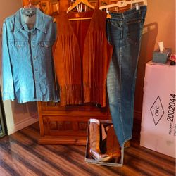 boots Size7 Jeans Size 10 Used Cowboy Blue Jacket Size 10 New Cowboy Vest New Size L