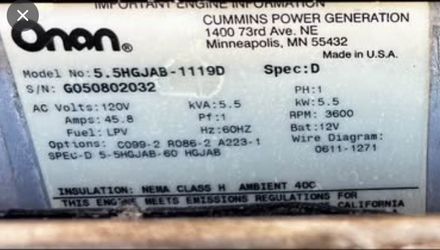 Onan Marcus Gold Generator  5500