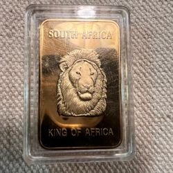 P10A Suid-Afrika Krugerrand, Fyngoud 100 Mils .999 Fine - Novelty Gold Clad Bar