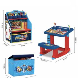 PAW Patrol 3-Piece Art & Play Toddler Room-in-a-Box by Delta Children - Includes Draw & Play Desk, Art & Storage Station & Fabric Toy Box, Blue