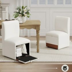 NEW ARMLESS DINING CHAIRS WITH STORAGE ON WHEELS (12 Chairs available)