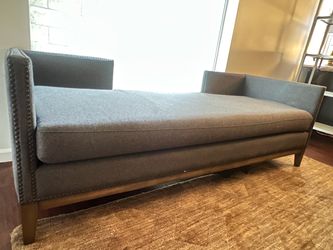 Large Charcoal Gray Upholstered Chaise Daybed – Nailhead Trim – 80”+