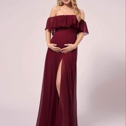 NWOT Ever-Pretty Womens Off-Shoulder Side Slit Long Chiffon Ruffle Pregnancy Party Dress Maternity Photography Dresses 0969-EY