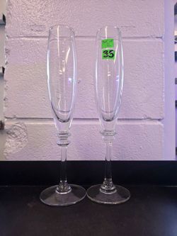 Beautiful vintage Pottery Barn Claro champagne flutes, $35 for the pair