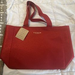 Coach Red Shimmery Tote Bag