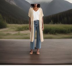 Shine Knit Duster Vince Camuto Women's One Size Open Front Sand Beige Cardigan
