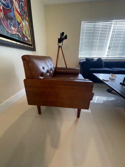 2 Mid-Century Tufted Leather Accent Chair