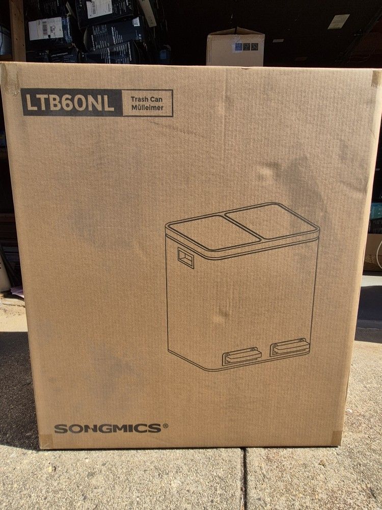 Songmics Kitchen Trash Can 60L Dual Compartment Stainless Steel Garbage Can