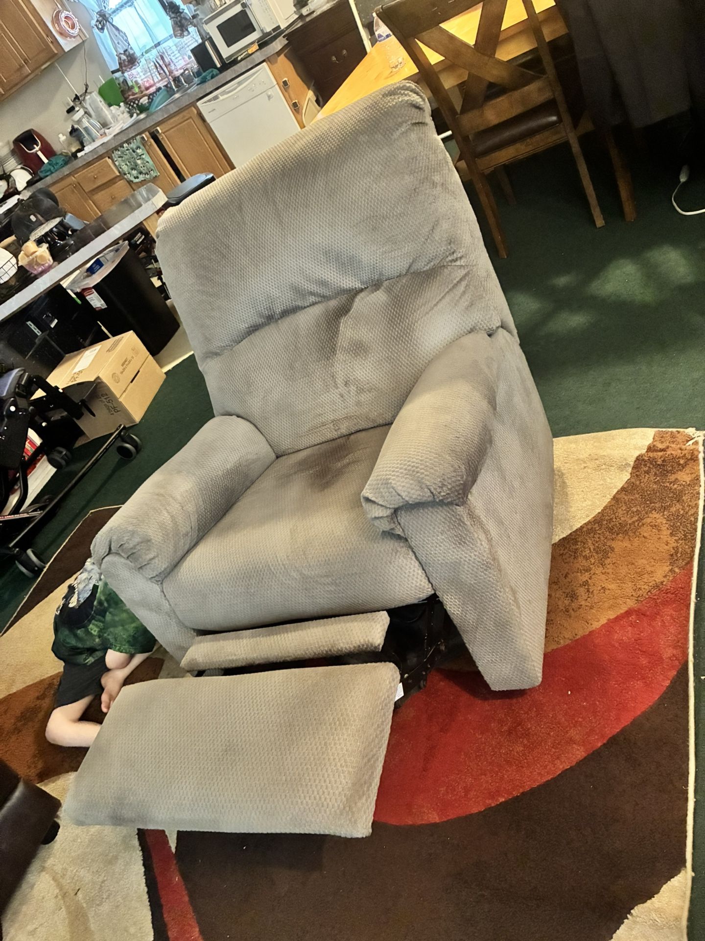 🥰🥰$$170-rocker/swivel grey colored (used not new) recliner (absolutely everything works on it )comes from a doggie friendly non smoking non pest hom