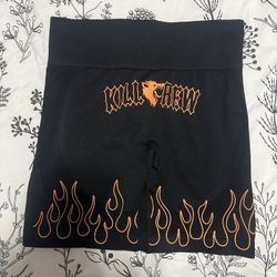 Kill Crew SEAMLESS FLAMES BIKER SHORTS - BLACK / ORANGE