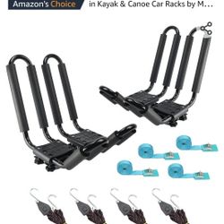 2 Pairs Heavy Duty Kayak Rack-Includes 4 Pcs Ratchet Tie-Mount on Car Roof Top Crossbar-Easy