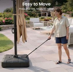 350 lb. Fillable Outdoor Cantilever Umbrella Base in Black HDPE Patio Umbrella Stand w/ Wheels and Retractable Pull Rod