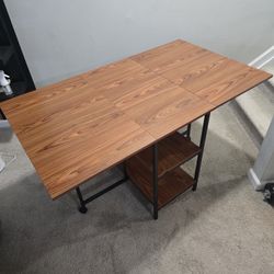Compact Drop-Leaf Dining Table w/ Shelves & Wheels – Space-Saving & Versatile!