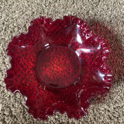 Fenton Ruby Red Ruffle Edge Hobnail Candy Dish