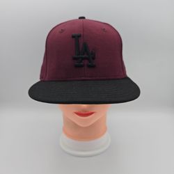 New Era 59Fifty Los Angeles Dodgers Maroon Black Fitted Hat Size 7 1/8