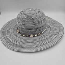 Women's Capelli Gray Polyester Wide Brim Beaded SequinBandSunHat