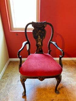 Vintage Queen Anne Style Chinoiserie Armchair