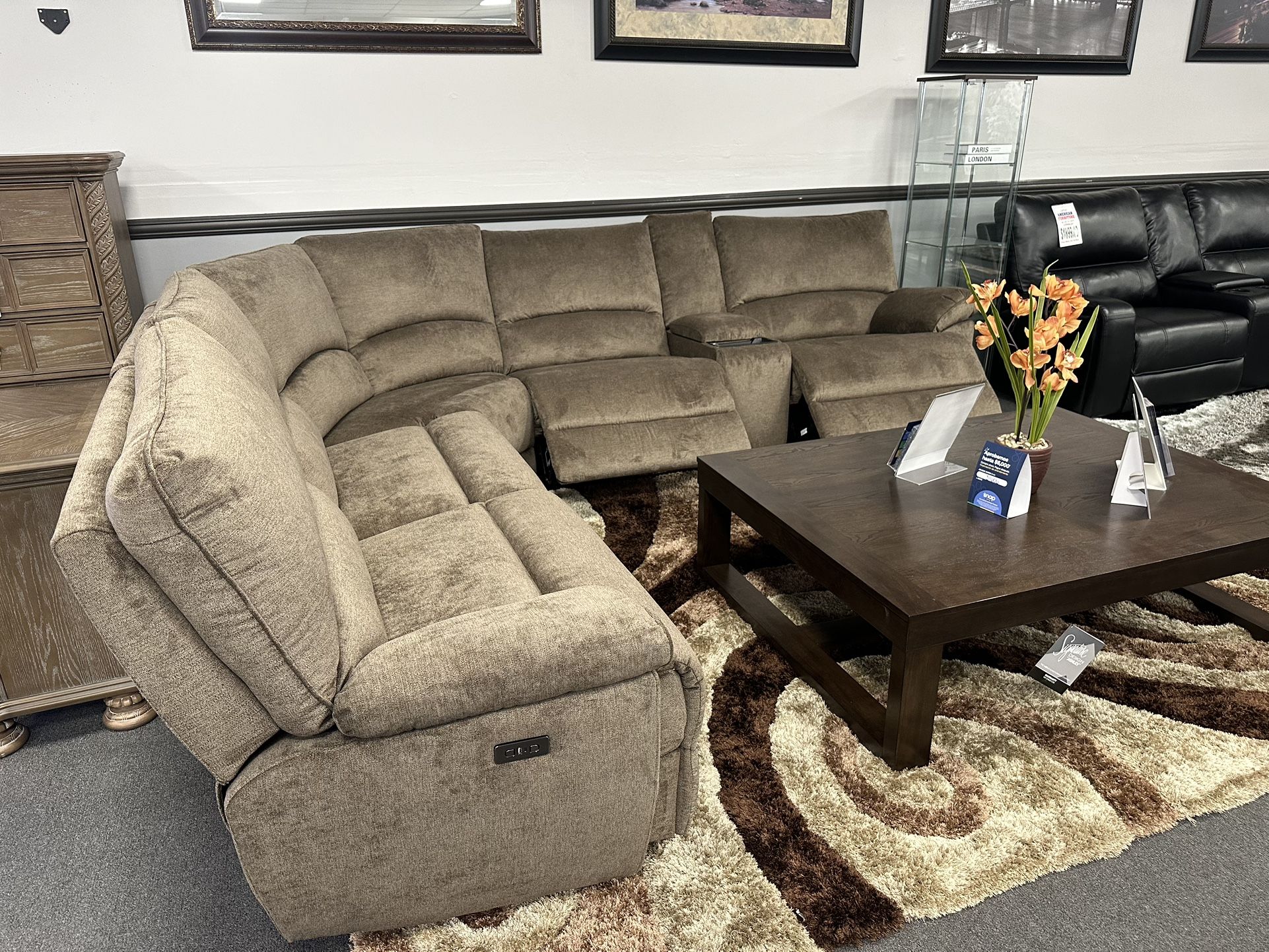 Brown Sofa Sectional 3x Power Recliners