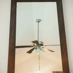 Vintage Wood Framed Beveled Wall Mirror