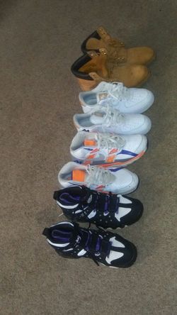 Bo jackson - sz 9, white and gold air forces 1's size 9 , air barkleys - size 9 , wheat tims - size 9 ALL SHOES ARE SIZE 9