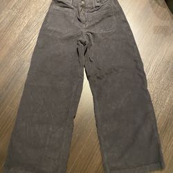American Eagle Women's Low Rise Black Baggy Wide Leg Corduroy Pants Size 8