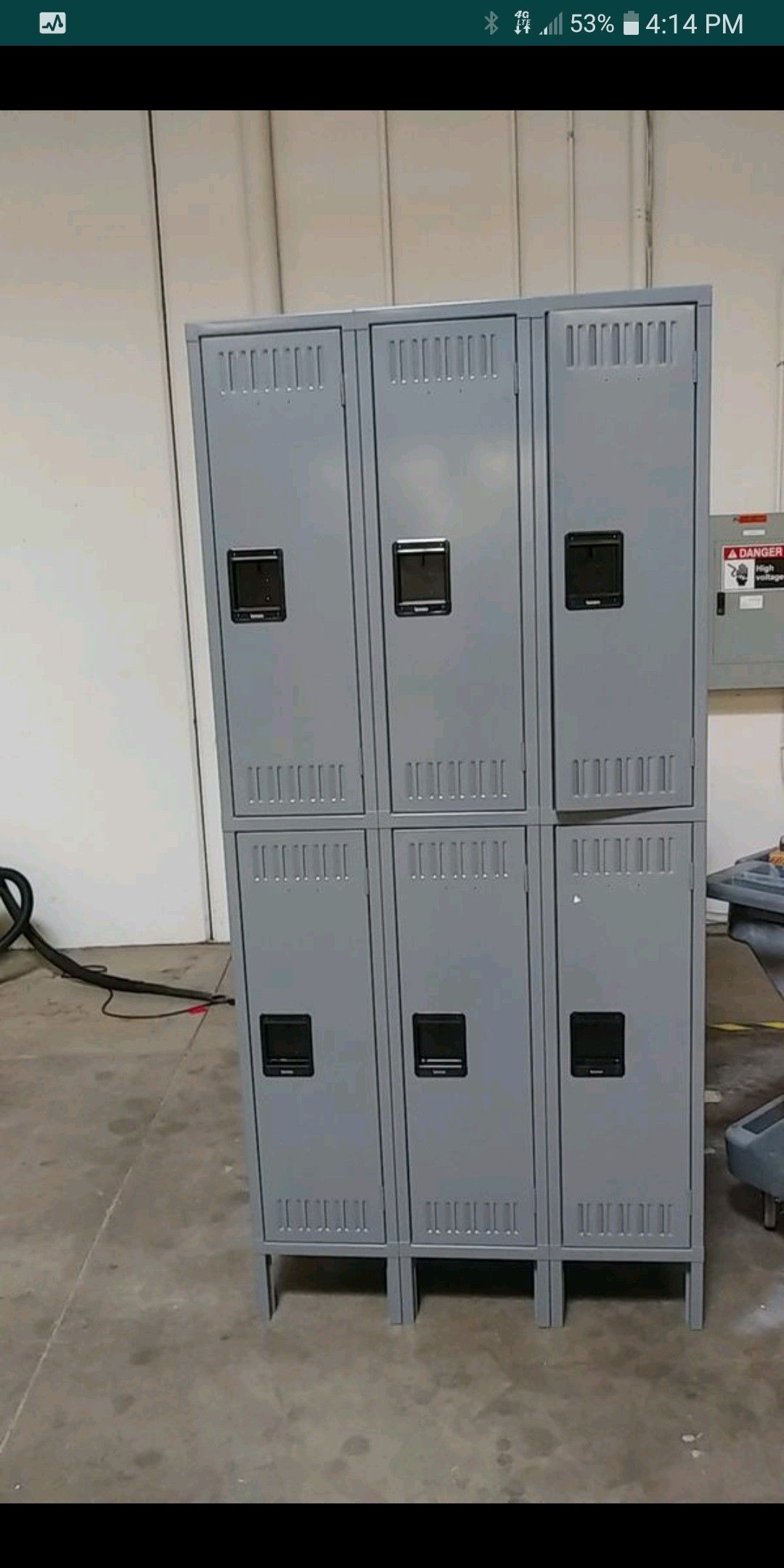 Three wide double tier lockers with legs...