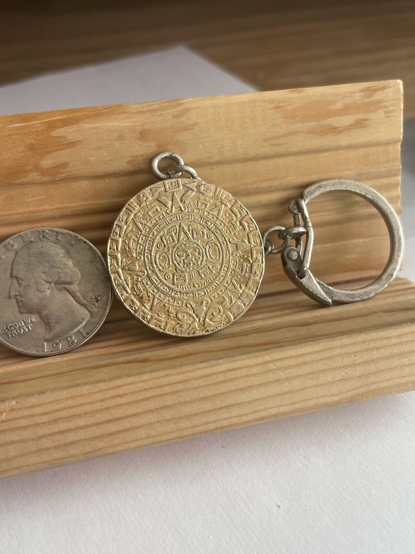 Aztec Calendar Key Chain Sterling Silver/14k Gold Plated (Vermeil) 22 Grams