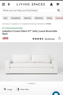 Cream Fabric 97" Sofa | Loose Reversible Back