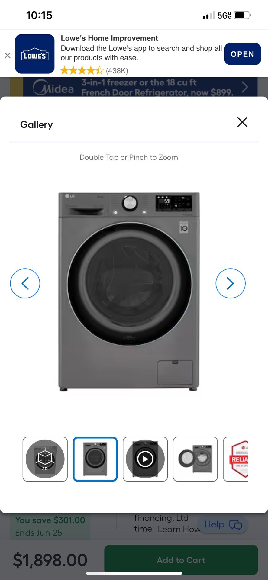 LG ALL IN ONE Washer/dryer (2.4 Cubic Ft Load)