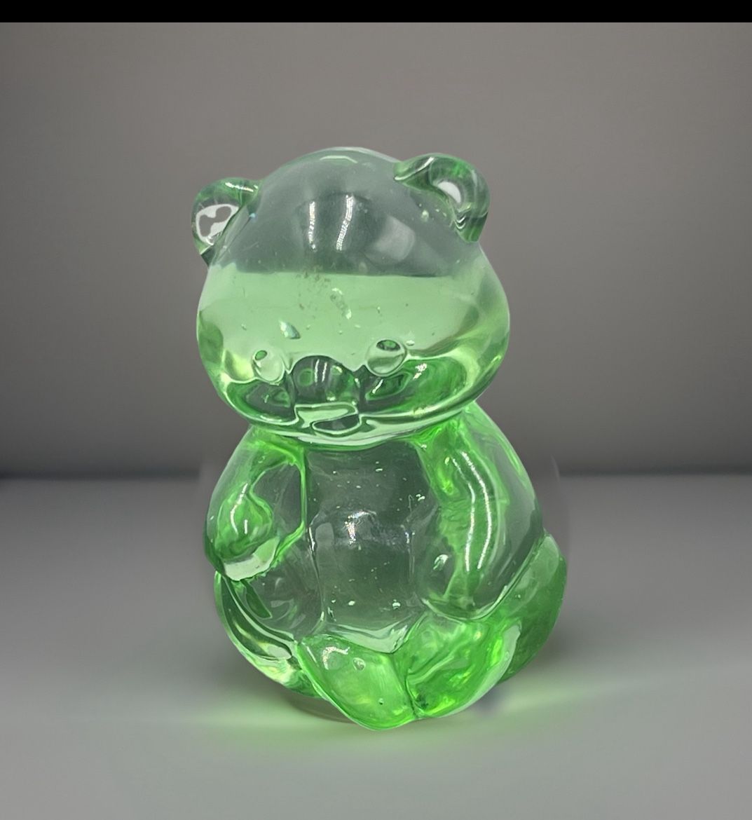 Vtg Fenton Emerald Green Clear Sitting Teddy Bear Glass Figurine Art Glass 3.5"T (v53)