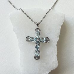 Aquamarine White Gold Cross With Diamonds 18k White Gold