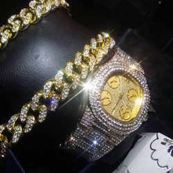 Executive Collection Rich Short 18" Chain Imported Lab Diamond Stones Handsetting And Heavy Thick Watch Resizable pickup near perimeter Mall 
