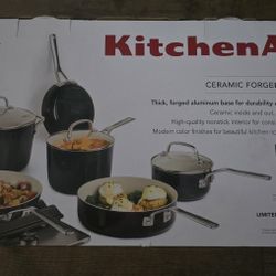 KitchenAid Hard Anodized Ceramic Nonstick Cookware Pots and Pans Set, 9 Piece - Matte Black