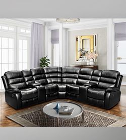 💥Furniture Sale💥 Brand New Faux Leather Reclining Black Sectional! $50 Down Takes It Home Today!