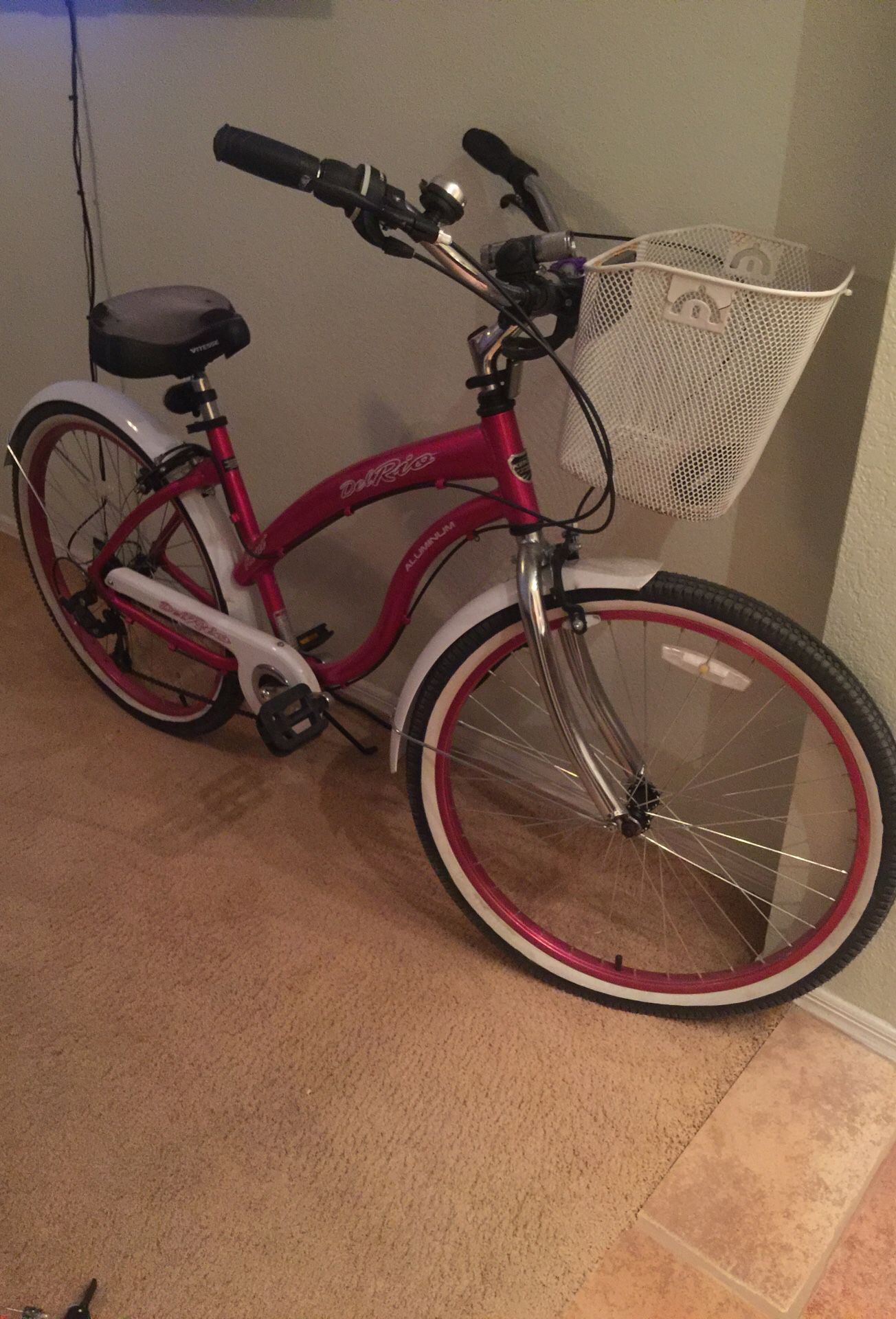 DelRio 26”Pink/White Bike w/tire pump & basket...seldom used over past 3 years