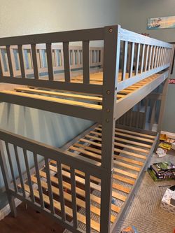 Gray Wood Twin Bunk Bed w/ Pull-Out Trundle - Like New $350 OBO