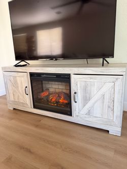Farmhouse TV Stand with Electric Fireplace