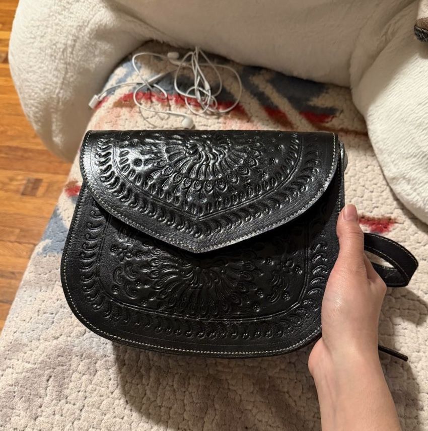 Genuine leather western style crossbody bag