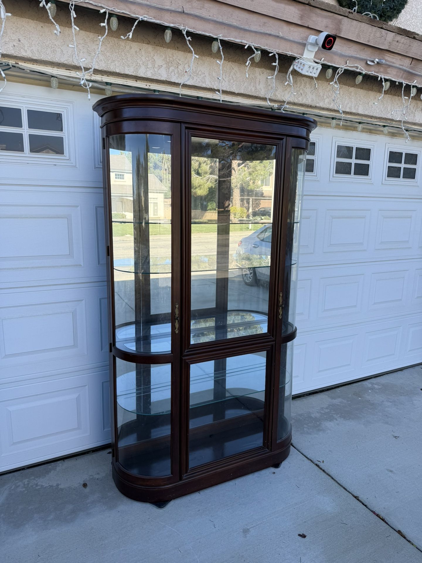 Lighted Wood Mirror Curio Cabinet 