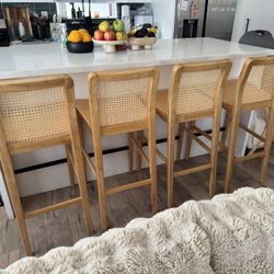 Set Of 4 Rattan Bar Stools 