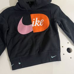 Nike Little Just Do It Fleece Girls Active Hoodies Size 6X, Color: Black/Pink/Orange