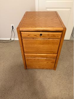 File Cabinet 2 Drawer, Solid Oak Wood