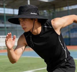 SunShade Black Wide Brim Bucket Hat